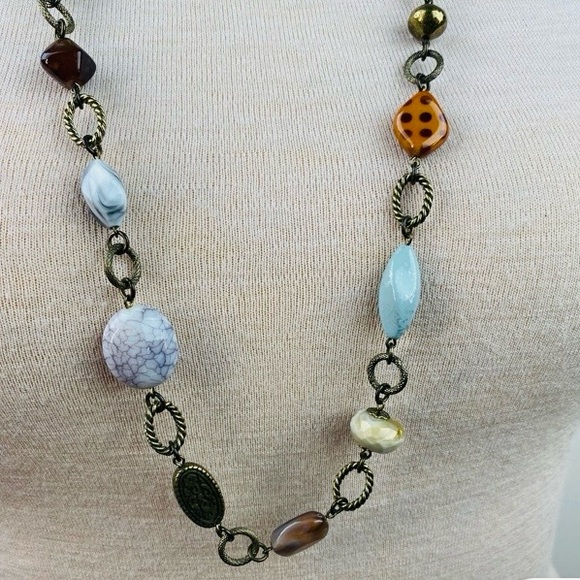 Premier Designs Necklace Wild At Heart With Multi Color Earth Tone Brass Beads - Picture 10 of 12